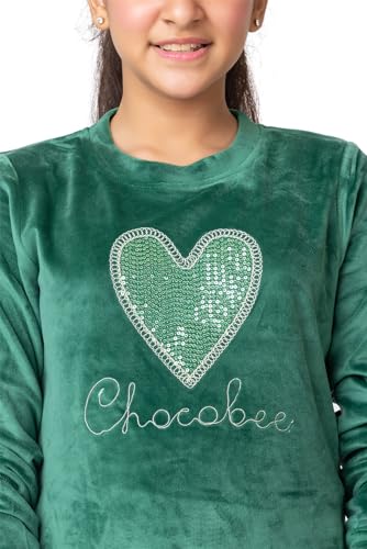 Image of Kids Girls Winter Wear Round Neck Warm Velvet Full Sleeves Regular Fit Night Wear Sports Wear Lounge Wear Track Suit Set