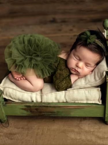 Vomdrok Newborn Photography Outfits Girl Baby Photography Props Lace Romper with Headress Newborn Outfits Girls Photo Props (Green)