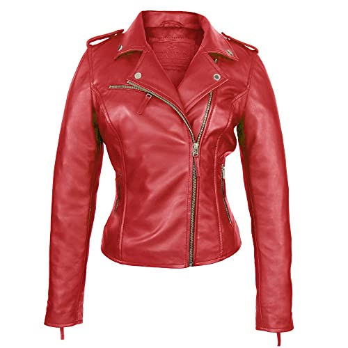 Zerimar Chaqueta Cazadora Piel Mujer | Chaqueta Elegante Mujer | Cazadora Mujer | Chaqueta Casual para Mujer | Cazadora Cuero | Color Rojo Talla L