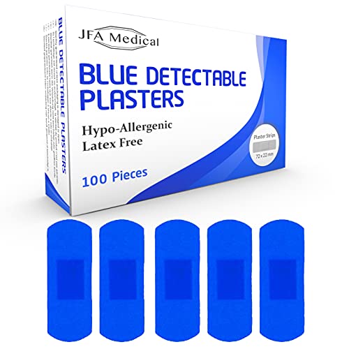 JFA Medical - Apositos adhesivos azules, apósitos estériles, tiras de vendaje adhesivas estériles azules, 100 unidades por caja 72mm x 22mm