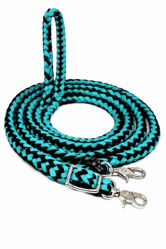 CHALLENGER Roping Knotted Horse Tack Western Barrel Reins Nylon Braided Emerald Green Black 60701