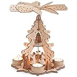 matches21 Piramide di Natale a 1 piano, albero di Natale e angelo per candeline in legno, decorazione da tavolo, piramide dell