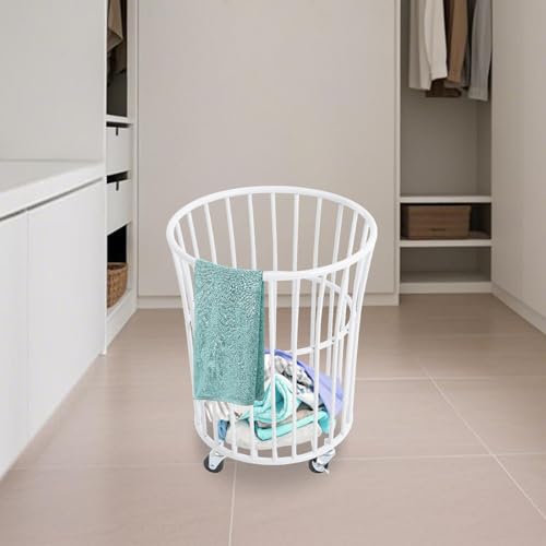 Image of Rolling Laundry Basket Cart Metal Laundry Basket with Wheels,Portable Laundry Hamper Bathroom Dirty Clothes Storage, 11.8in Base Diameter, 14.2(D)x15.7in(H)(J)