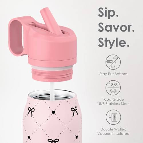 Image of Bow Insulated Stainless Steel Water Bottle with Twist Lid 20oz, Sports & Gym Water Bottles for Women Girls Friends, Gift for Birthday Christmas