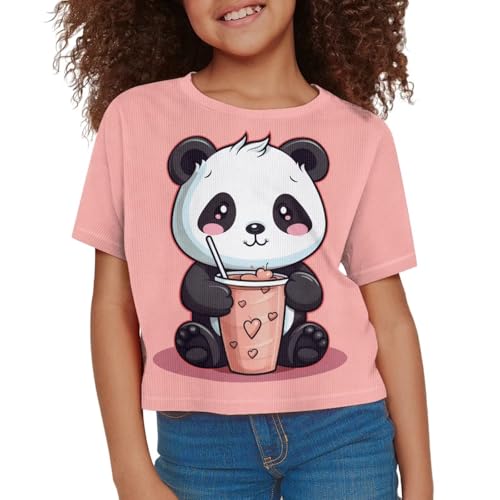 Image of Girl Crop Top Shirts for Summer Cute T Shirts Short Sleeve Tees for Kids 5-16