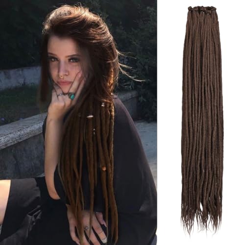 Kraler 36 Inch Chocolate Brown Dreadlock Extensions, Long Synthetic Crochet Dreads Extensions Handmade Soft Single Ended Dreads Thin 0.6cm Width Reggae Style Dreadlock for Girls(10 Strands)