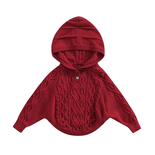 Fhutpw Toddler Infant Baby Girls Sweaters Cable Knit Poncho Turtleneck Cloak Cape Hooded Knitted Pullover Winter Clothes (Hooded Maroon, 9-12 Months) #TOP16