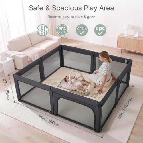 Image of Doradotey 8-Panel Foldable Baby Playpen for Toddlers 1-3, Adjustable Shape Large 59x71 Indoor Playard, No Tools Assembly, 360 Breathable Mesh, Separate Washable Panels Safety Fence, Black