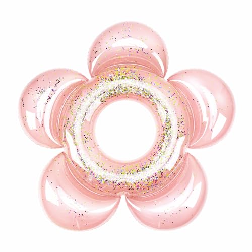 HeySplash Pool Floats for Adults, Large Floats Inflatable Floatie Loungers with Glitter, Swim Tube River Lake Wedding Bride Engagement Party Decor Toy Raft, Flower Bachelorette Fun Decor, Rose Gold
