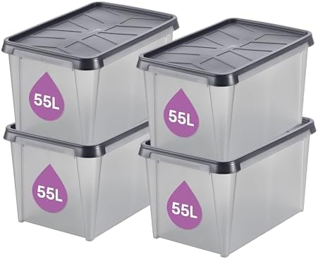 SmartStore - 4 x Plastic Garage Storage Boxes with Lids - Transpa...