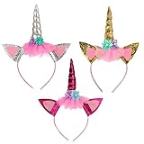 BELLAMENTE DECORADO: La diadema de unicornio es muy popular entre los niños y es suficiente para hacer la fiesta perfecta para niños o fanáticos, se ve hermosa tanto en los personajes como en las fotos y es una excelente opción de regalo creativo