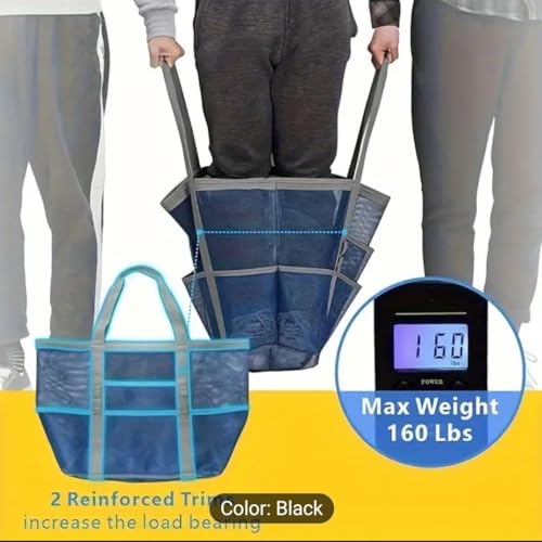 Mesh Beach Bag, Black, Portable Tote with Zipper, Multiple Pockets, See-Through Design for Pool, Beach, Travel, Large Capacity Storage 5