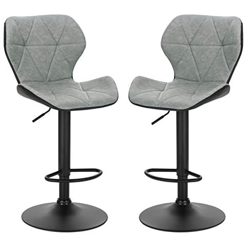 EUGAD 0664BY-2 2X Barhocker Barstuhl Bistrohocker Tresenhocker Retro höhenverstellbar und drenbar mit Rückenlehne aus Kunstleder Stahl Grau Cover