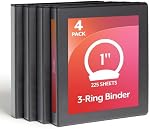 Cardinal Binders, 3 Ring, Set of 4 for School, Office, or Home, 1 Inch Capacity, ClearVue Presentation View, Black, Holds 225 Sheets, Non-Stick PVC-Free, Recycled Cover Boards