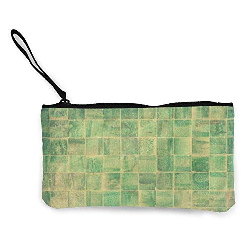 Yuanmeiju Diseño de decoración de Azulejos de baño Patrón Antiguo Lienzo Lindo Cambio Monedero Monedero Bolsa Bolsa Cremallera Titular Monedero Correa de muñeca Maquillaje Estuche de lápices