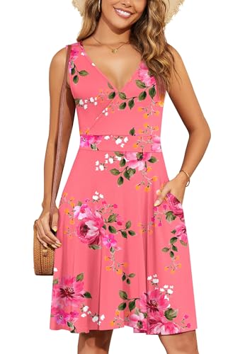 Image of WEACZZY Women's Summer Sleeveless Casual Dresses V-Neck Wrap Floral Holiday Tank Dress Flowy Beach Sundress with Pockets