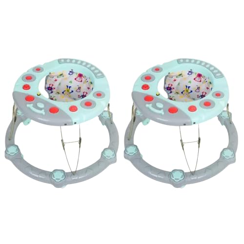 Little Foot Baby Products Musical Activity Baby Walker with Musical Toy Bar Rattles and Activity Toys (Grey, Green) | Pack of 2