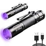KunHe Wiederaufladbare UV-LED-Taschenlampe mit 395 nm Wellenlänge, 3 W Leistung, Aluminiumlegierung, IPX4, wasserdicht, abnehmbarer doppelseitiger Clip und kompaktes Design, 2 Stück