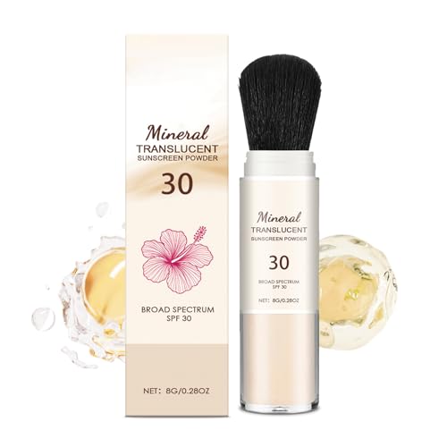 Polvo de protección solar, mineral, protector solar SPF 30, control de aceite y duradero, mate, polvo suelto con pincel, resistente al agua, polvo ligero y transpirable, adecuado para todo tipo de
