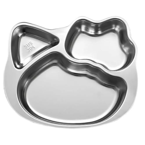 Image of Happy Hues Stainless Steel Divided Meal Plate Tray-3 Compartments Dinner Dish for Baby (Kitty)