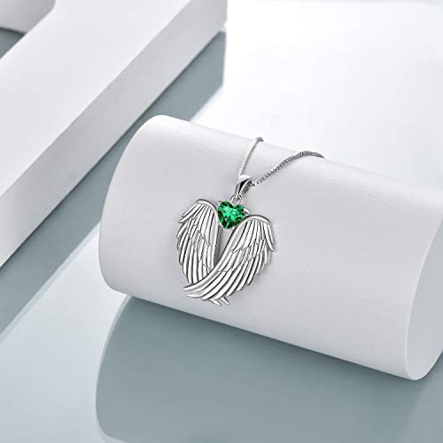 Image of YFN Angel Wings Necklace 925 Sterling Silver Guardian Angel Wings Pendant Necklace Birthstone Necklace for Women Girls Christmas Jewelry Gifts