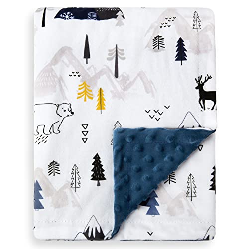 Image of BORITAR Unisex Baby Blanket for Boys Girls Super Soft Minky with Double Layer Dotted Backing, Printed Snow Mountain Animals Nursery Bed Blankets for Stroller Crib Shower Gifts 30 x 40 Inch(75x100cm)