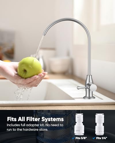 Image of WEWE Vintage Drinking Water Faucet, Lead-Free Stainless Steel Kitchen Water Filter Faucet for Reverse Osmosis System, Non-Air Gap RO Beverage Faucet, Brushed Nickel