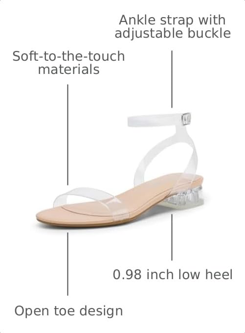 Image of DREAM PAIRS Women Black White Nude Clear Sandals Low Heel Dressy Sandals Ankle Strap Open Toe Chunky Block Heeled Summer Classic Comfortable Flat Shoes