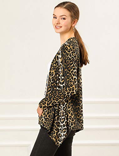 Allegra K Women's Long Sleeves Open Front Leopard Prints Cardigan XL Black