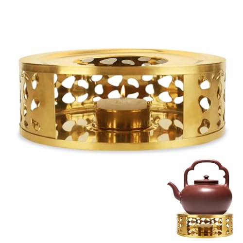 yotutun Calentador de Tetera, Calentador de Té de Cero Inoxidable con Portavelas al Calor Calentador de Té Calentador Tetera Multifunción para Calentar Té Leche Café Bebidas Calientes (Dorado)