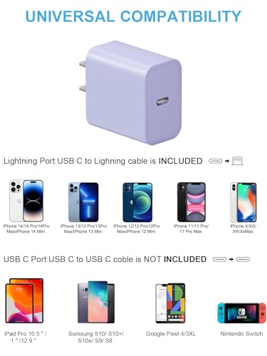 Image of Extra Long 10FT iPhone 14 13 12 Charger Fast Charging 20W PD USB C Wall Charger with Fast Charging Cable Compatible iPhone 14 /13 /12 /11 /Pro /Pro Max /Mini /Xs Max /XR /X, iPad - Purple