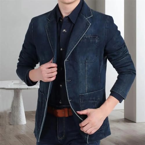Kiioouu Men Denim Blazer Lapel Cool Denim Jacket Pockets Denim Blazer2
