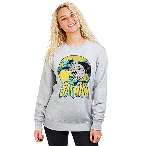 DC Comics Batman Retro Jersey, Grey (Heather Grey Hgy), S para Mujer