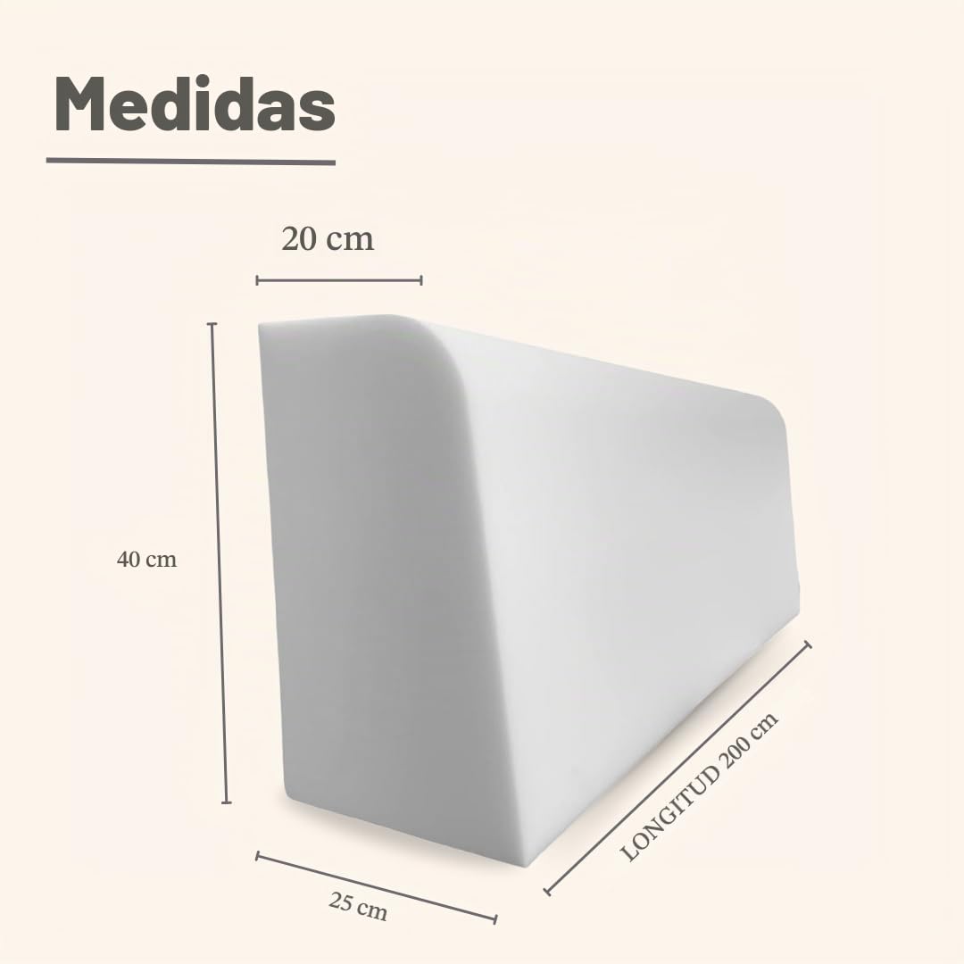 TENDAGGIMANIA Cojín para Respaldo de sofá Cama con Puente de Espuma de Alta Densidad - Medidas 200 cm x 40 x 25 cm - Relleno del Respaldo de Espuma de Alta Densidad Blanco