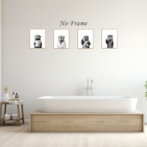 Image of Boat Wades Funny Sea Otter Bathroom Wall Art Prints Set of 4, Coastal Beach Bathroom Decor, Otter Animal Posters Pictures Wall Decor for Bath Room Washroom Restroom Toilet, 8x10 Unframed
