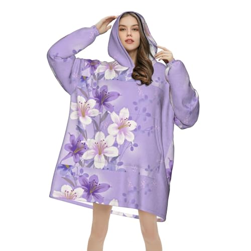 Sweat à capuche couverture unisexe en flanelle violette à manches - 4