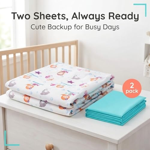 Image of Everyday Kids 2 Pack Fitted Girls Crib Sheet, 100% Soft Breathable Microfiber Baby Sheet, Fits Standard Size Crib Mattress 28in x 52in, Nursery Sheet - Mermaid /Aqua