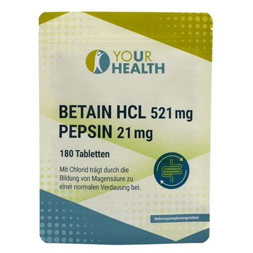 BETAIN HCL 521 mg PEPSIN 21 mg, 180 Tabletten, frei von Farb- oder Konservierungsstoffe
