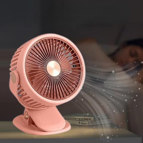 One94Store Mini Clip Fan – 120mm USB Rechargeable, 3-Speed, Silent Operation, 360° Rotatable, 1200mAh Battery with 3-Hour Backup, Energy-Efficient Table Fan for Home, Office, Travel (Dark Pink)