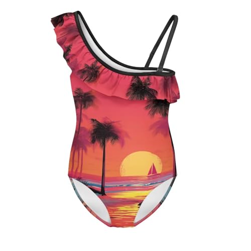 Image of Girls Swimsuit One Piece Ruffle Swimsuit Non-Slip Straps UPF 50+ for Girls Size 3-14 Years