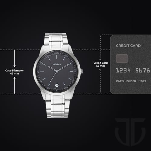 Image of Titan Minimalist Quartz Analog With Date Anthracite Dial Silver Metal Strap Watch for Men - NP1806SM02