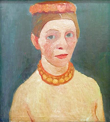Toile Paula Modersohn Becker 60x90cm autoportrait couronne de fleurs rouges