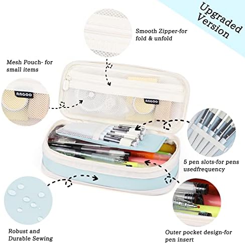 Mamowla Pencil Case for Girls, Big Capacity Large Pencil Case Pen Cases Portable Office Stationery Makeup Bag Pouch, Desk Organizer for School Boys Kids Teenage Adults Women Men(Light Blue)