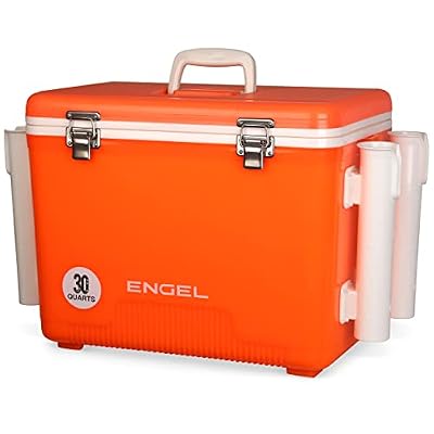 Engel UC30 30qt Leak-Proof, Air Tight, Fishing Drybox Cooler with Built-in Fishing Rod Holders, Also Makes The Perfect Hard Shell Lunchbox for Men and Women in White