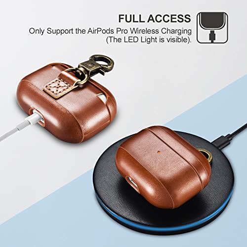 Airpods Pro Leather Case With Strap, Icarer Genuine Leather Portable Protective Shockproof Cover For Apple Airpods Pro Case Keychain Support Wireless Charging (Brown) #TOP3