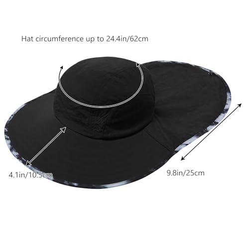 Image of BASSDASH UPF 50+ Unisex Water Resistant Wide Brim Sun Hat with Large Neck Flap Ponytail Fishing Hat for Men Women