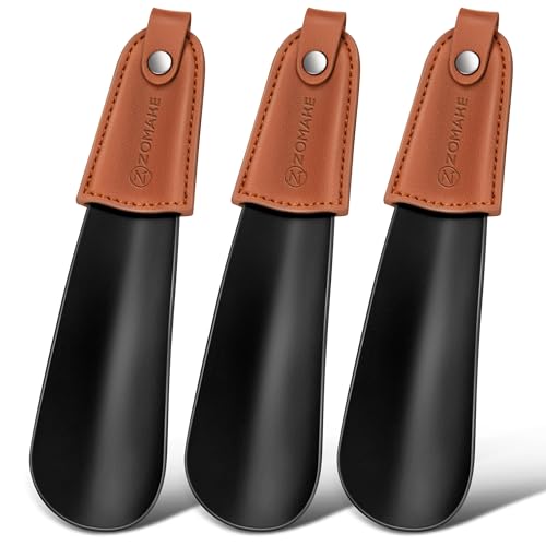 ZOMAKE Schuhlöffel Klein,Kleiner Schuhanzieher Metall,Mini Reise Schulöffel Kurz 17cm Mit Wandhalterung(3er Schwarz)