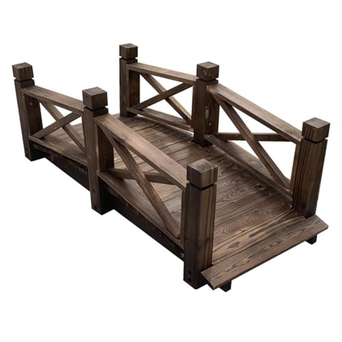 Puente de Madera con pasamanos, Robusto Puente de jardín, Totalmente de Madera Maciza, pequeño, Apto para Arroyos, estanques y Patios.