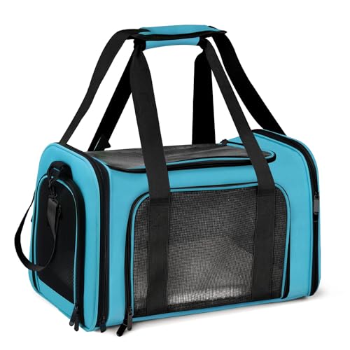 猫 キャリーバッグ 犬 キャリーバッグ ペット用航空機搭乗キャリーケージ 軽量 折りたたみ 防水 小型犬 中型猫 子犬 子猫 対応 (~7kg) TSA承認 ソフトサイド グレー (blue, M)