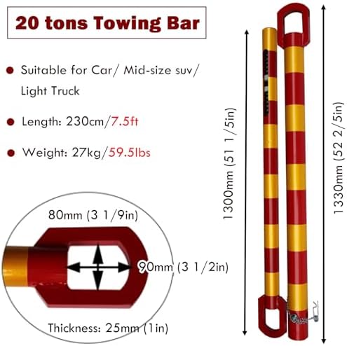 Heavy-Duty Tow Pole with Spring Dampers - Anti-Collis Towing Accessory for SUVs, Trucks, Boats - Perfect for Recovery and Off-Road Use
